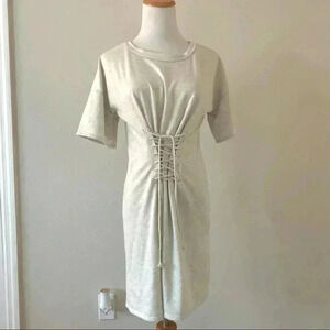Potter’s Pot cream shirt sleeve sweater dress with lace up bodice